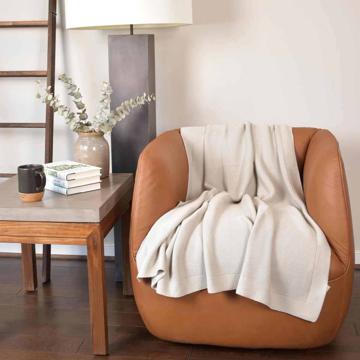 Silver Gray Cotton Knitted Throw Blanket