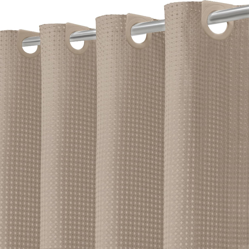 Beige Waffle Weave No‑Hook Shower Curtain Set