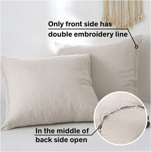 100% French Linen Embroidered Euro Shams Set of 2