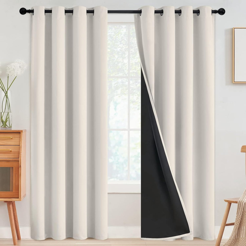 Cream Blackout Grommet Curtains 2 Panels