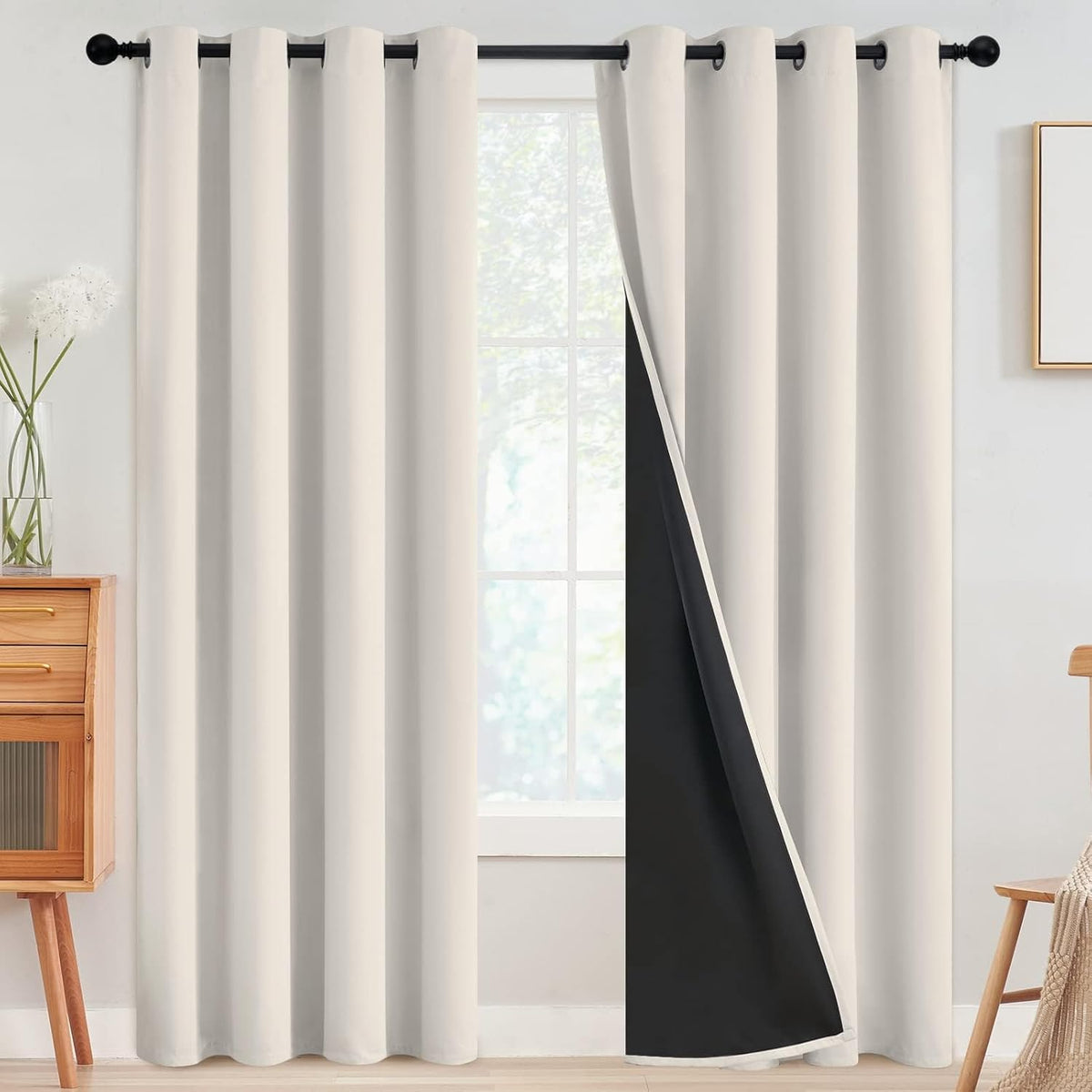 Cream Blackout Grommet Curtains 2 Panels