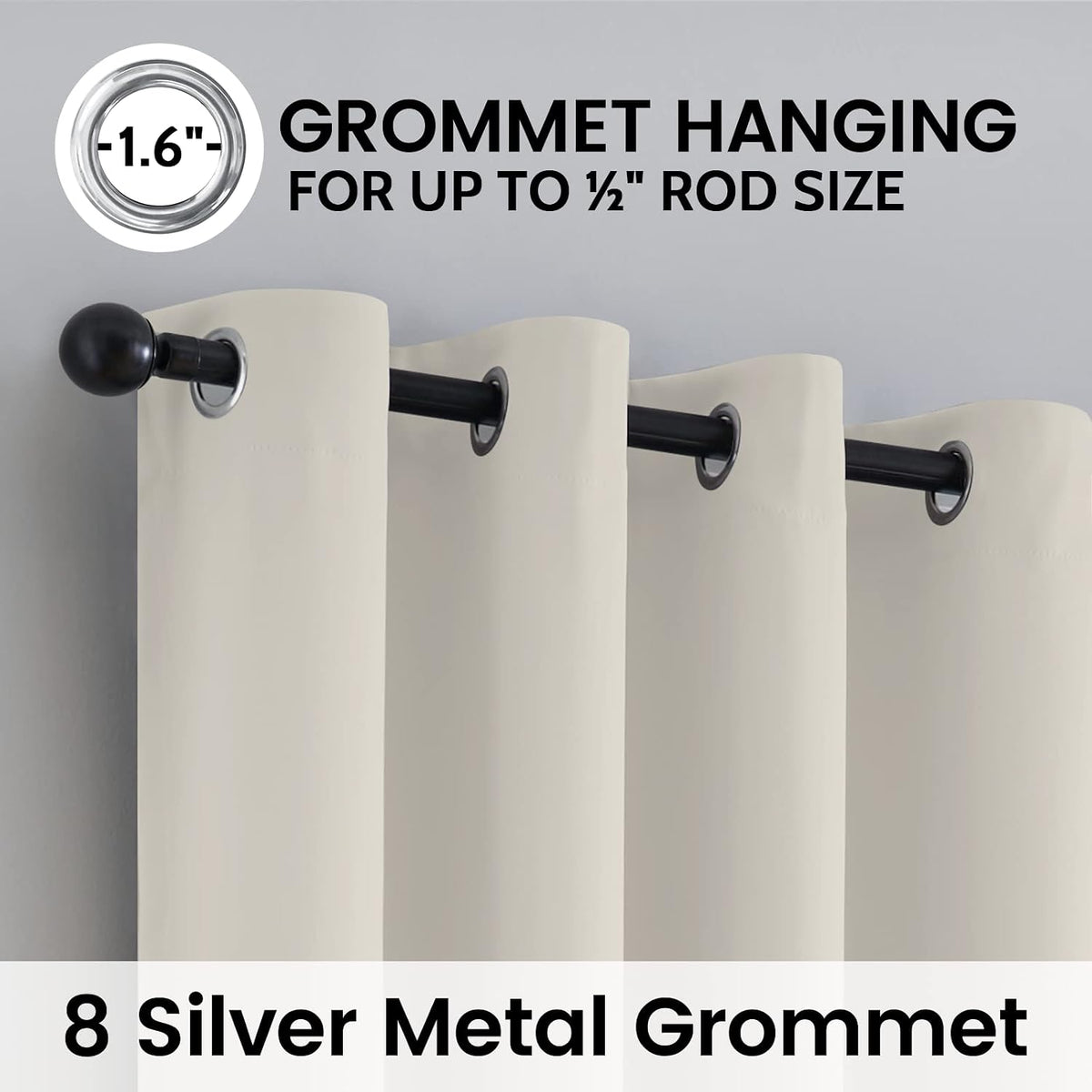 Cream Blackout Grommet Curtains 2 Panels