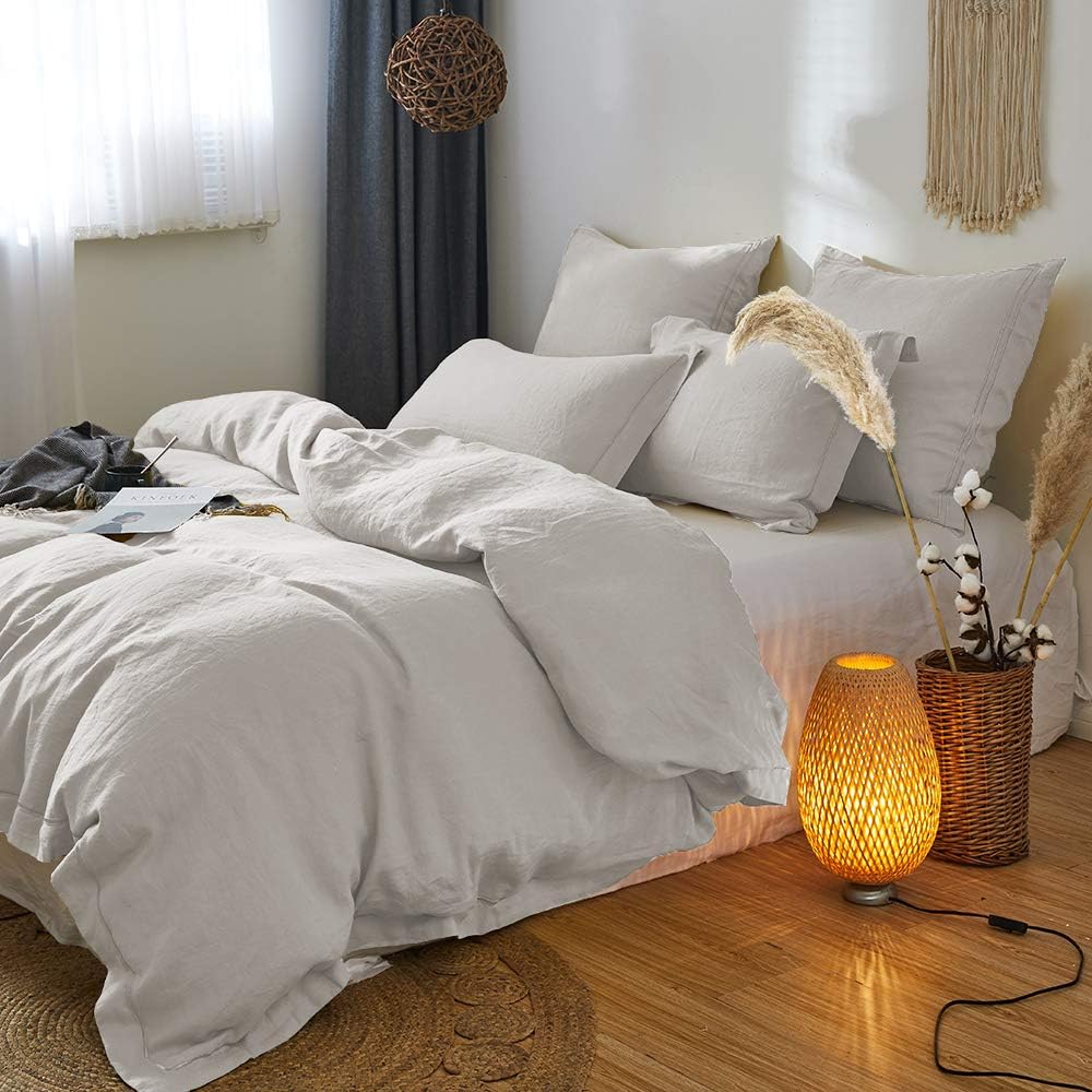 100% French Linen Embroidered Euro Shams Set of 2