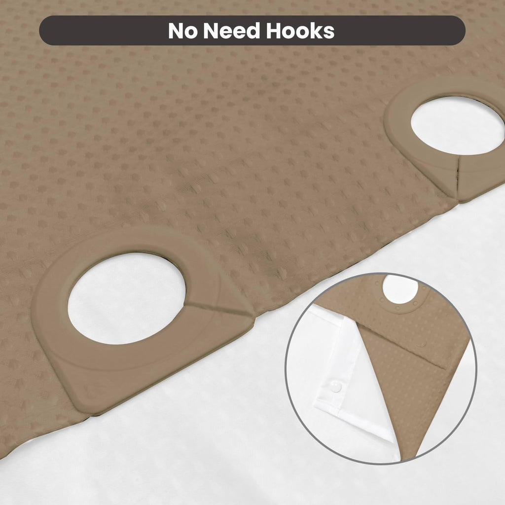 Beige Waffle Weave No‑Hook Shower Curtain Set