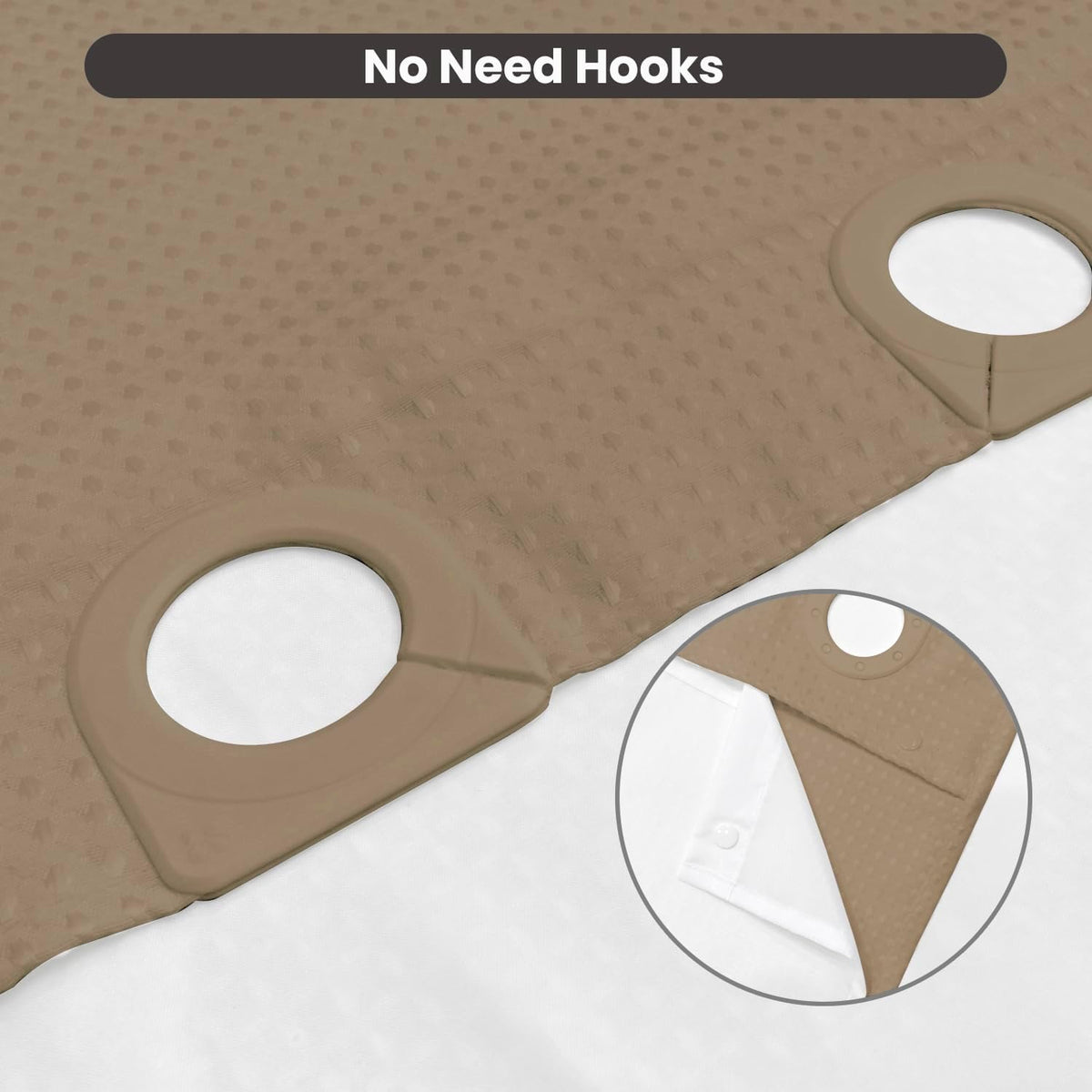 Beige Waffle Weave No‑Hook Shower Curtain Set