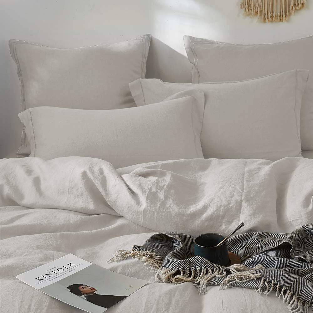 100% French Linen Embroidered Euro Shams Set of 2