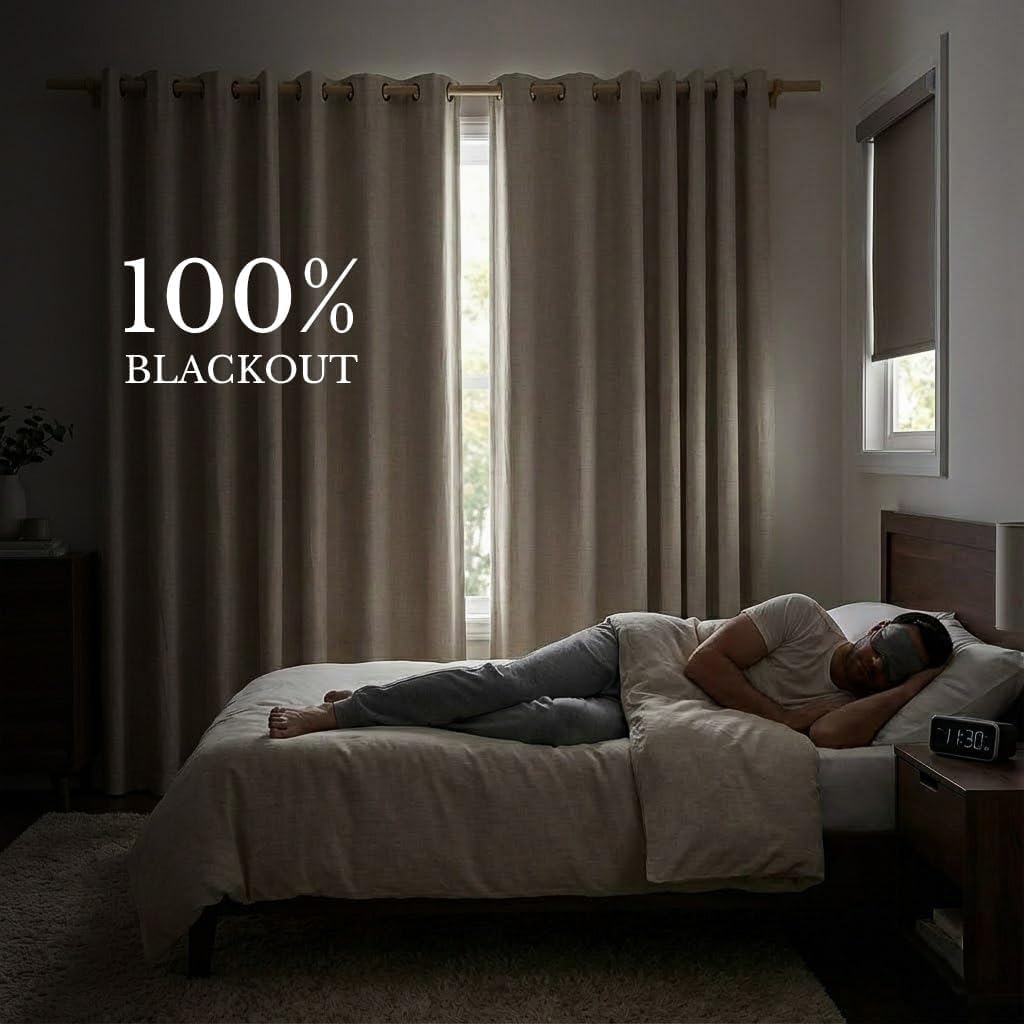 Burg Natural Linen Blackout Curtains 2 Panels