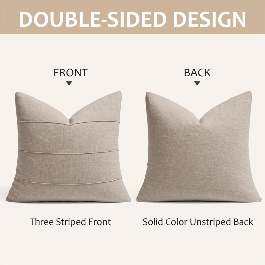 Natural Linen Striped Throw Pillow Covers Set of 2
