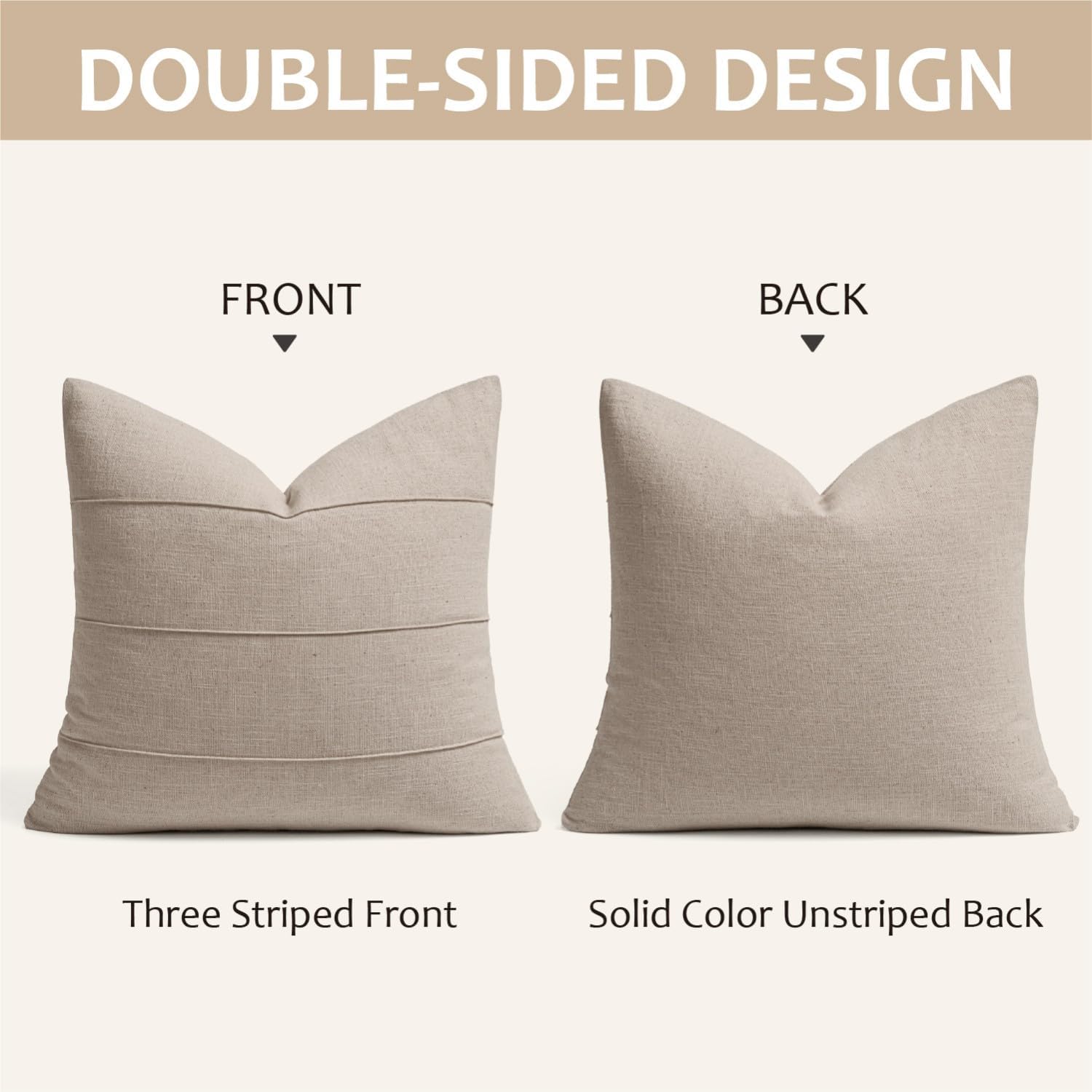 Natural Linen Striped Throw Pillow Covers Set of 2