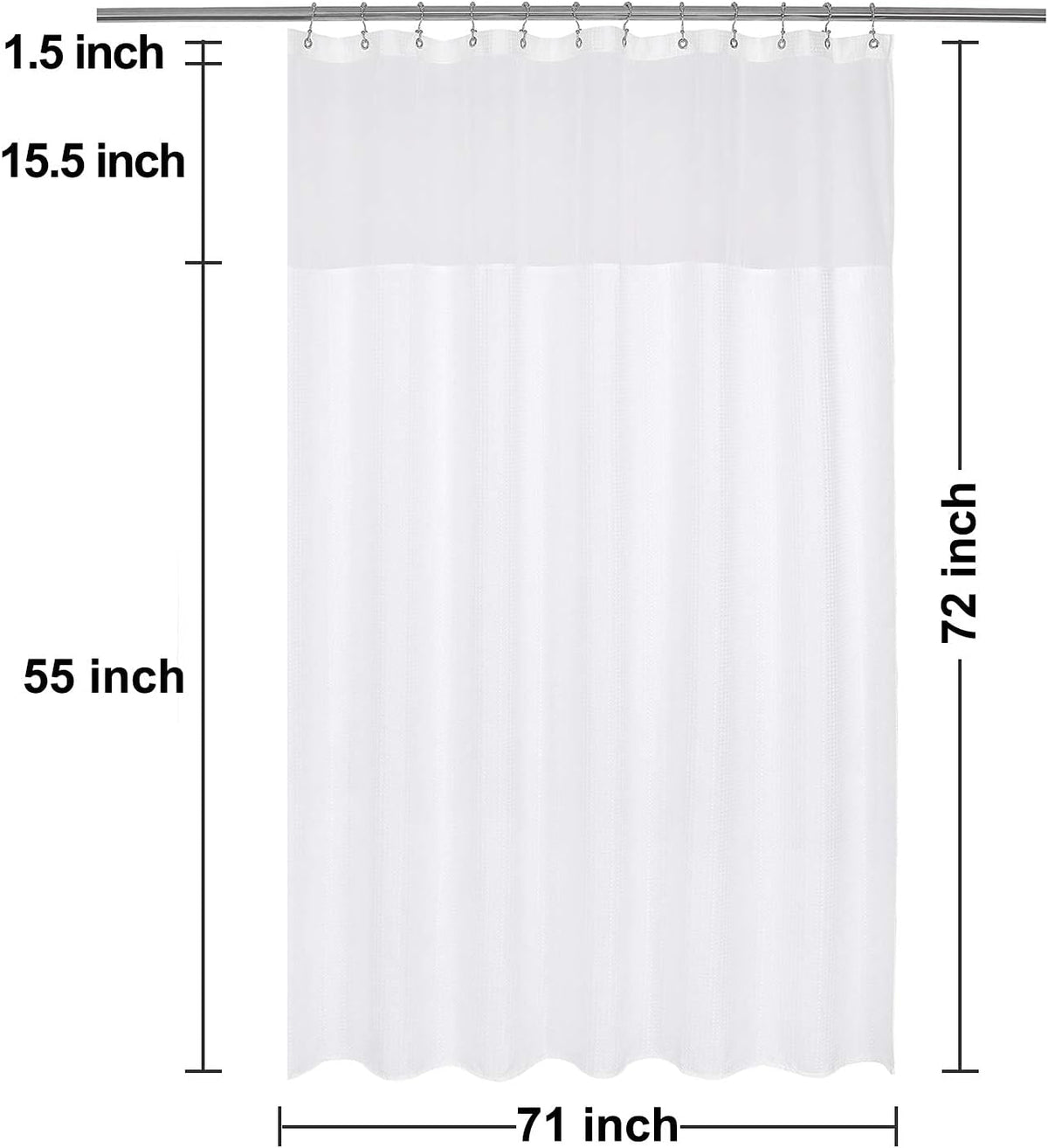 White Waffle Weave Shower Curtain Set with Snap‑in Liner