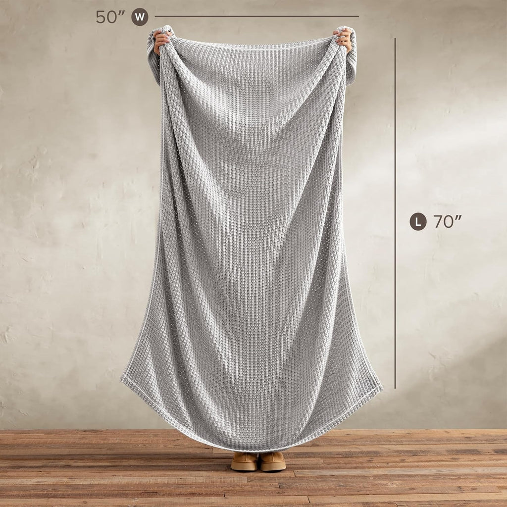 Chambray Cotton Waffle‑Weave Throw Blanket