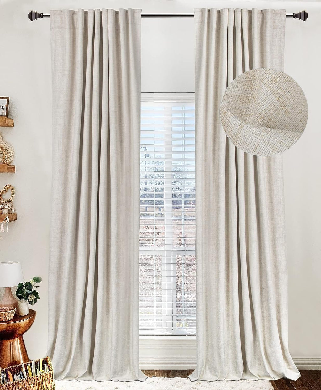 Cream Linen Blackout Curtains 2 Panels