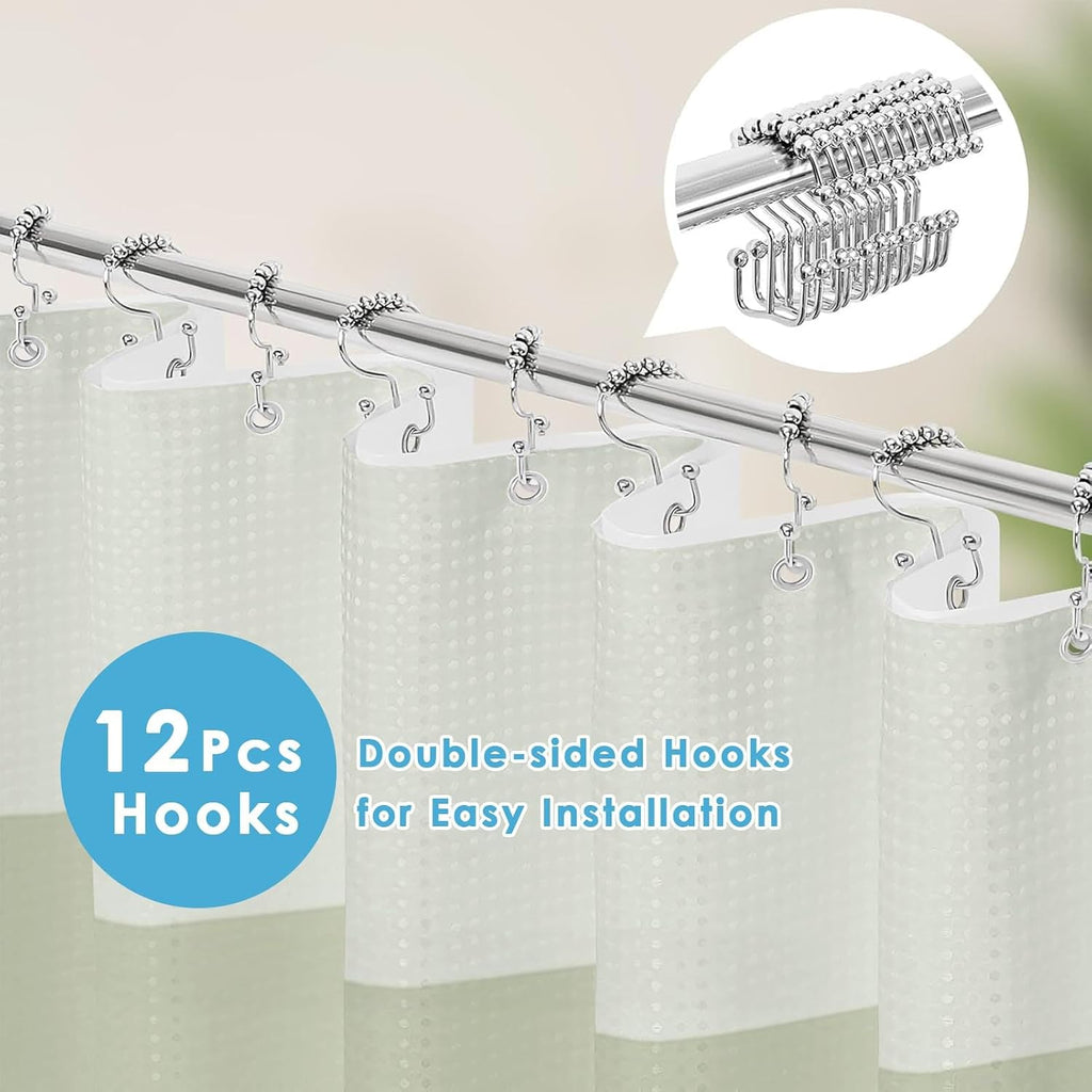 Sage Striped Waffle Weave Shower Curtain Set