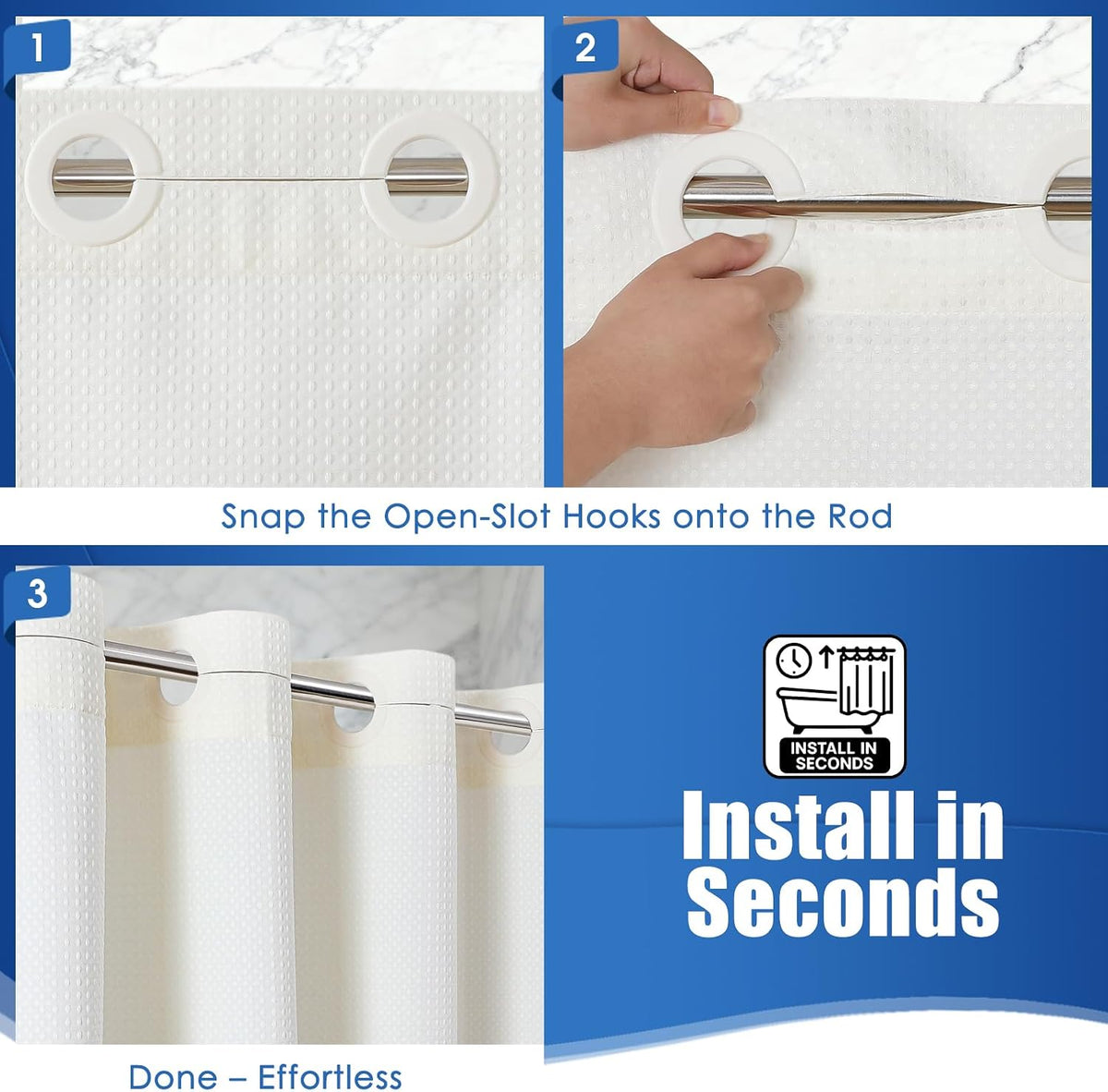 Cream Waffle Weave No‑Hook Shower Curtain
