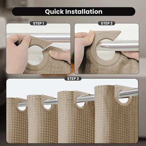 Beige Waffle Weave No‑Hook Shower Curtain Set