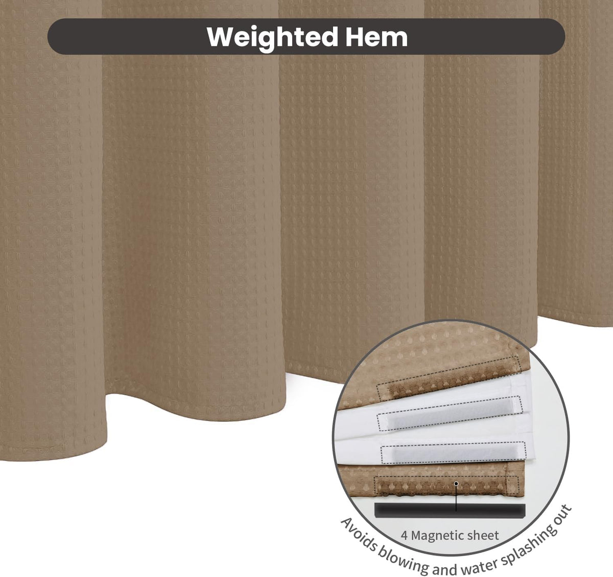 Beige Waffle Weave No‑Hook Shower Curtain Set