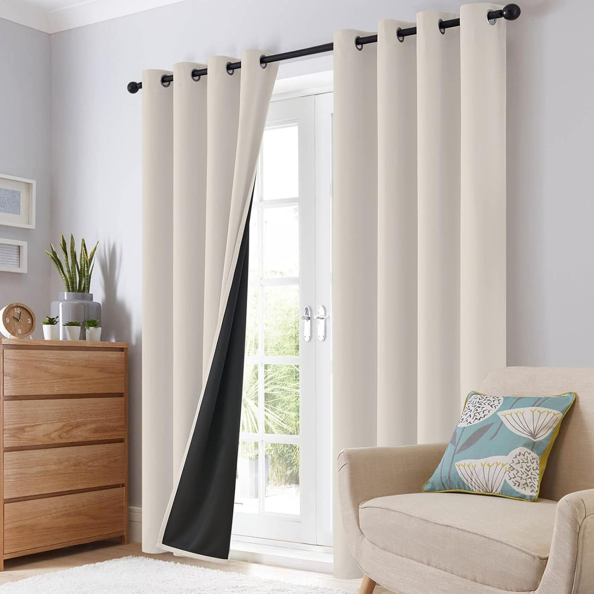 Cream Blackout Grommet Curtains 2 Panels
