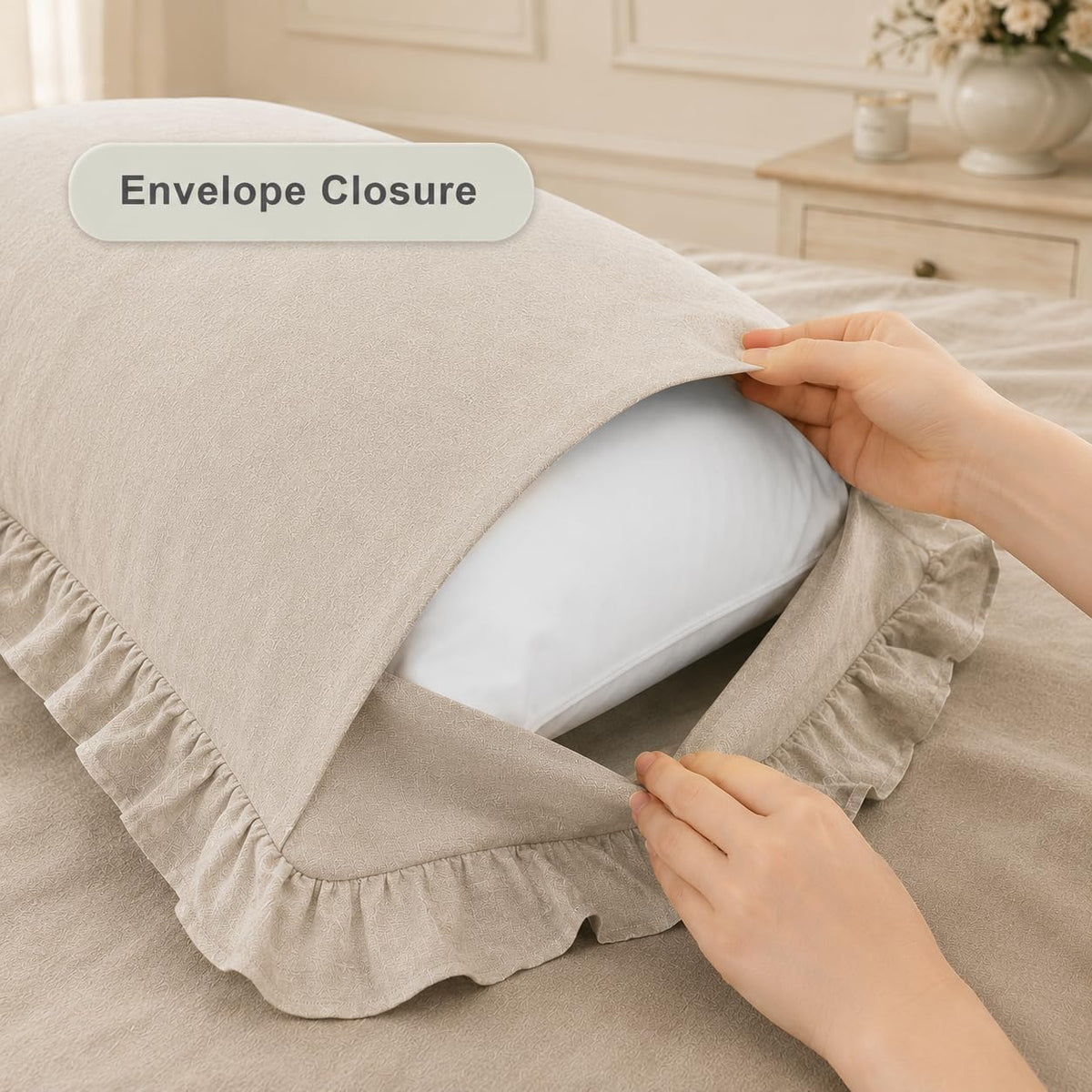 100% Linen Ruffle Pillow Shams Set of 2
