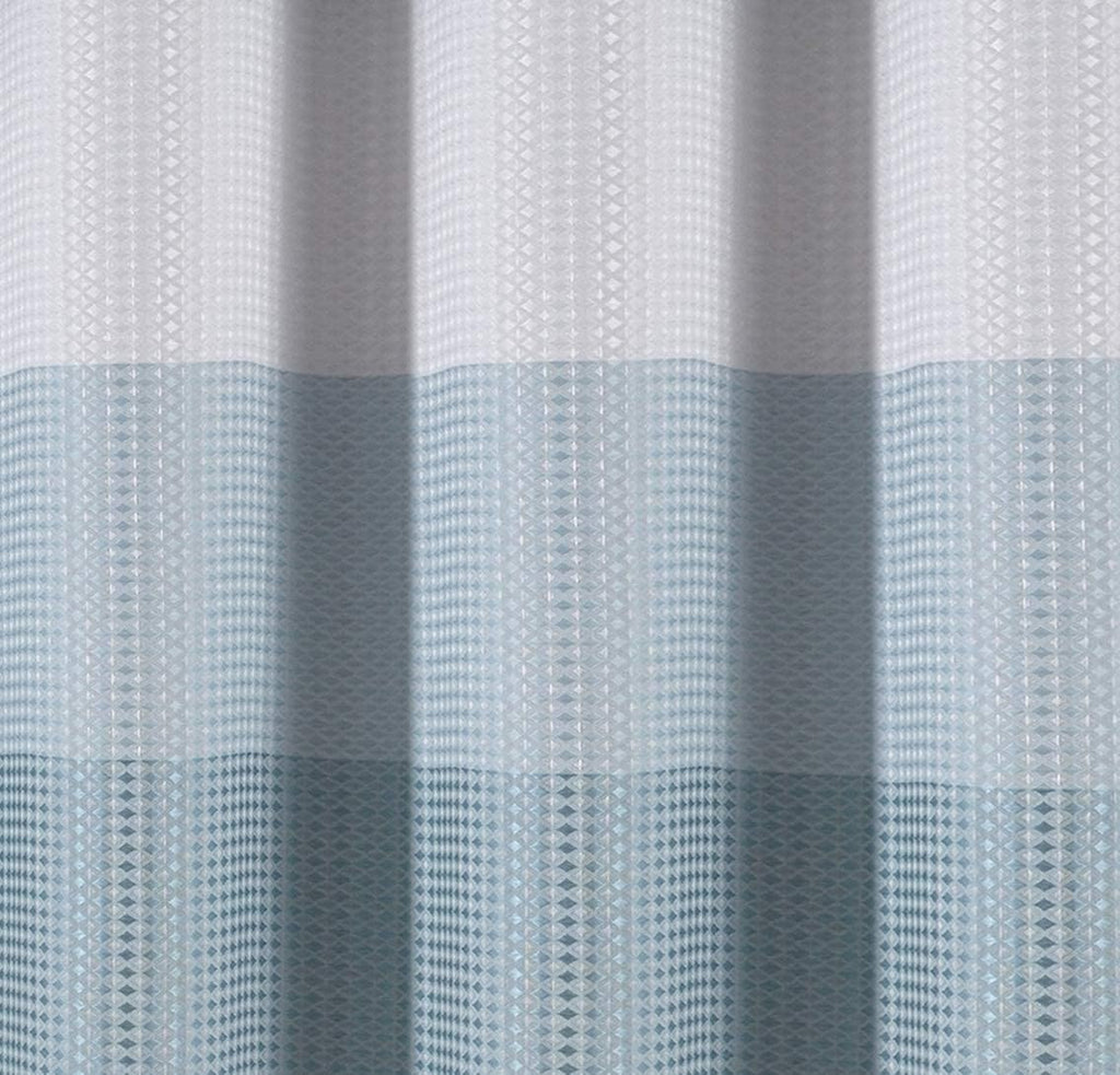 Blue Waffle Weave Waterproof Shower Curtain with Hooks