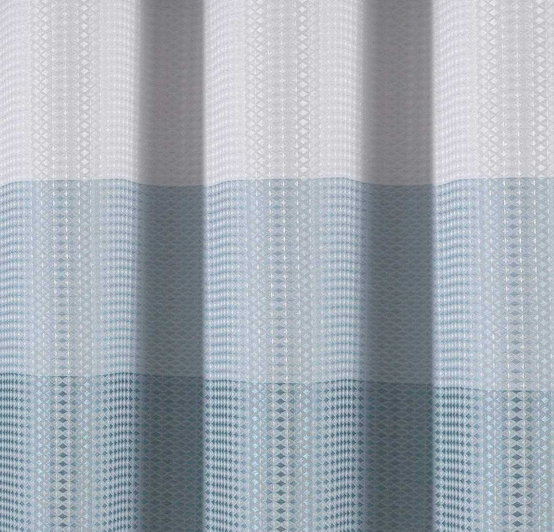 Blue Waffle Weave Waterproof Shower Curtain with Hooks