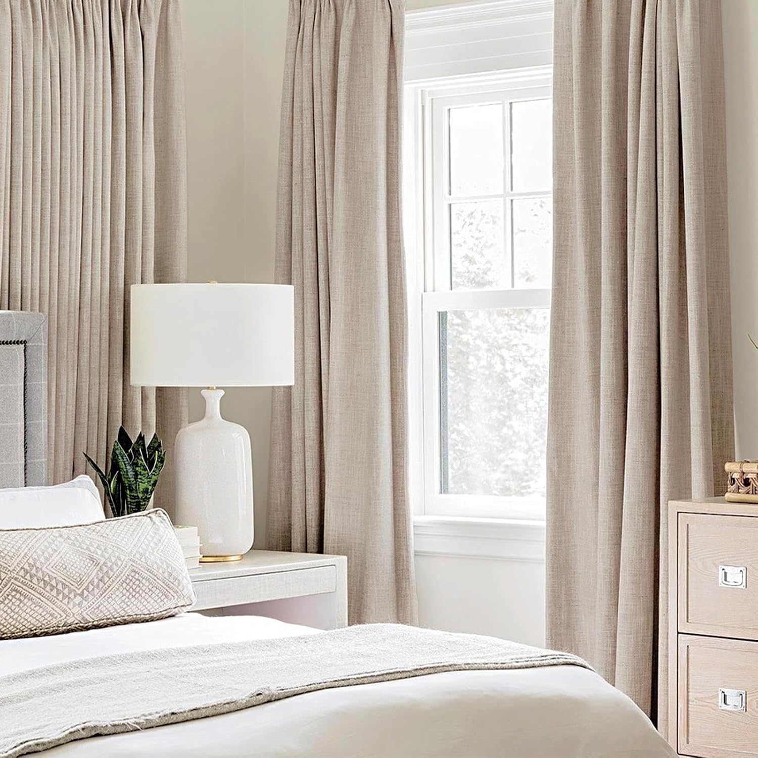 Beige Linen Blackout Grommet Curtains 2 Panels