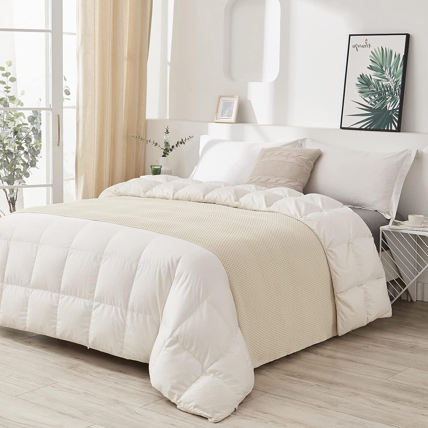 Cream Cotton Knitted Throw Blanket
