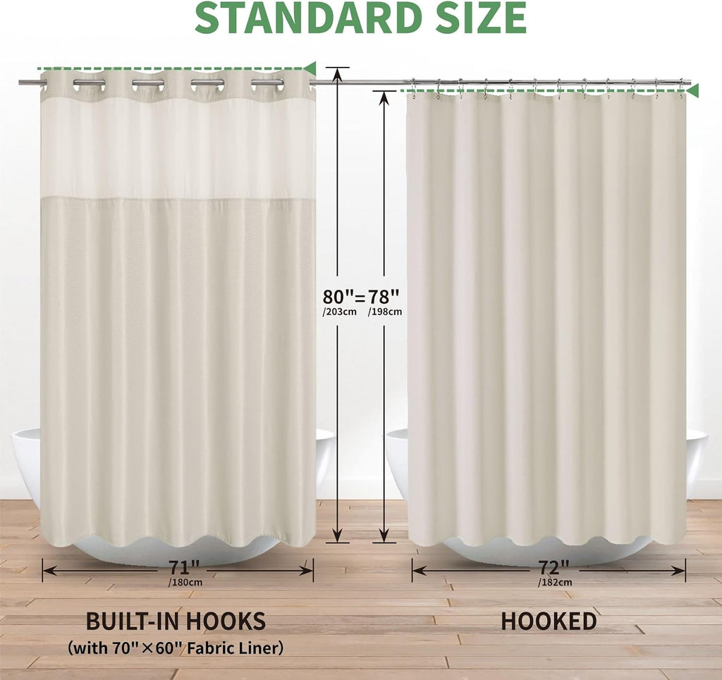 Oatmeal Waffle Weave No‑Hook Shower Curtain Set