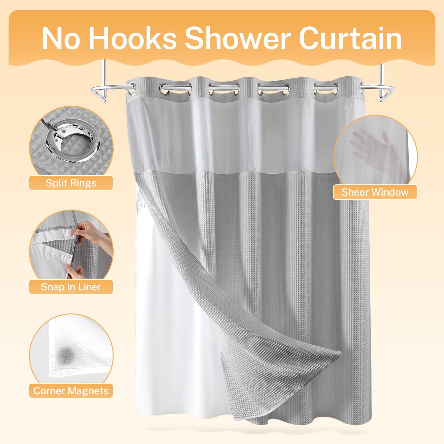 Gray Waffle Weave Shower Curtain Set with Liner