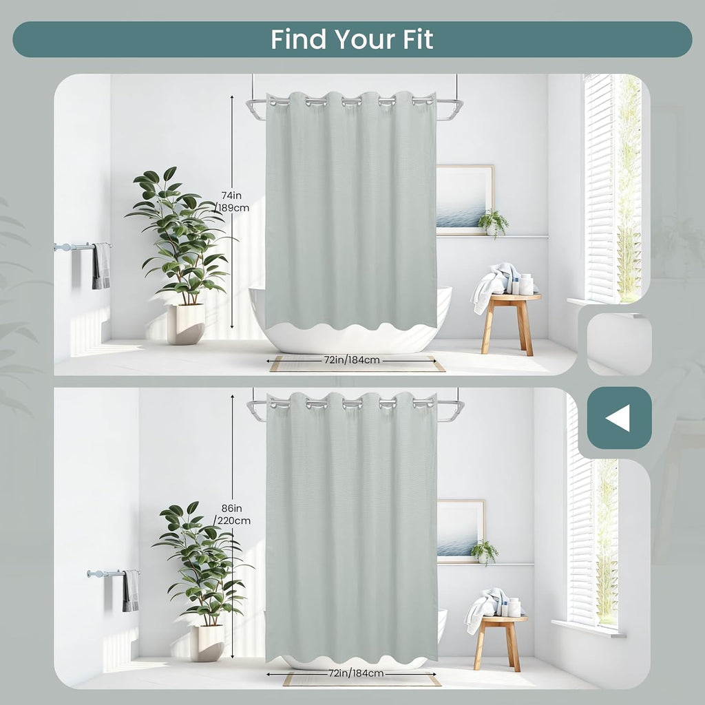 Sage Green Waffle Weave No‑Hook Shower Curtain Set