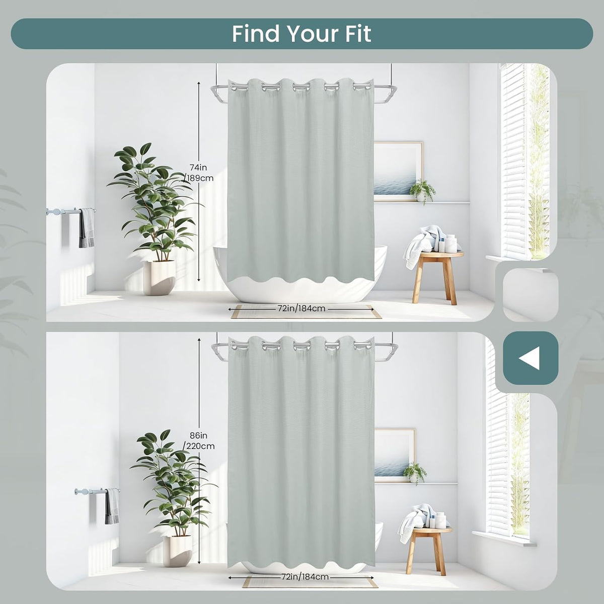 Sage Green Waffle Weave No‑Hook Shower Curtain Set