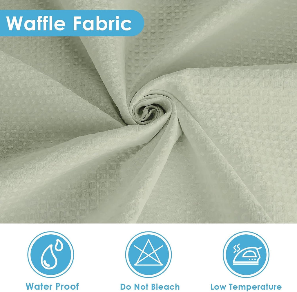 Sage Striped Waffle Weave Shower Curtain Set