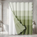 Sage Striped Waffle Weave Shower Curtain Set