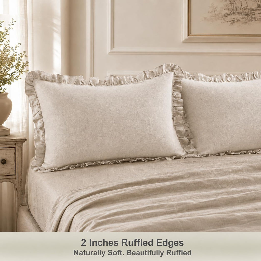 100% Linen Ruffle Pillow Shams Set of 2