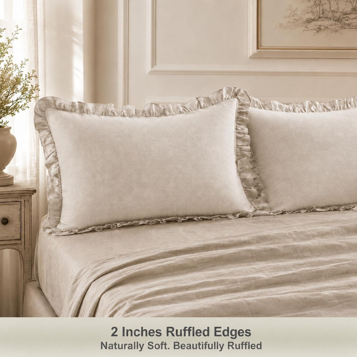 100% Linen Ruffle Pillow Shams Set of 2