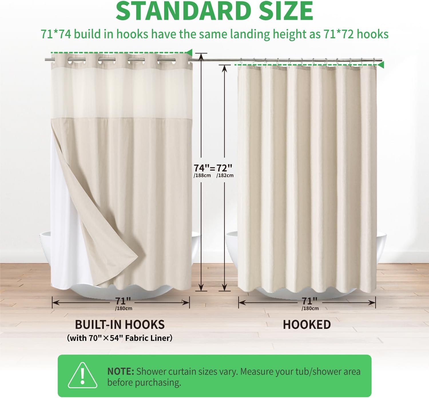 Cream Textured No‑Hook Shower Curtain Set with Liner