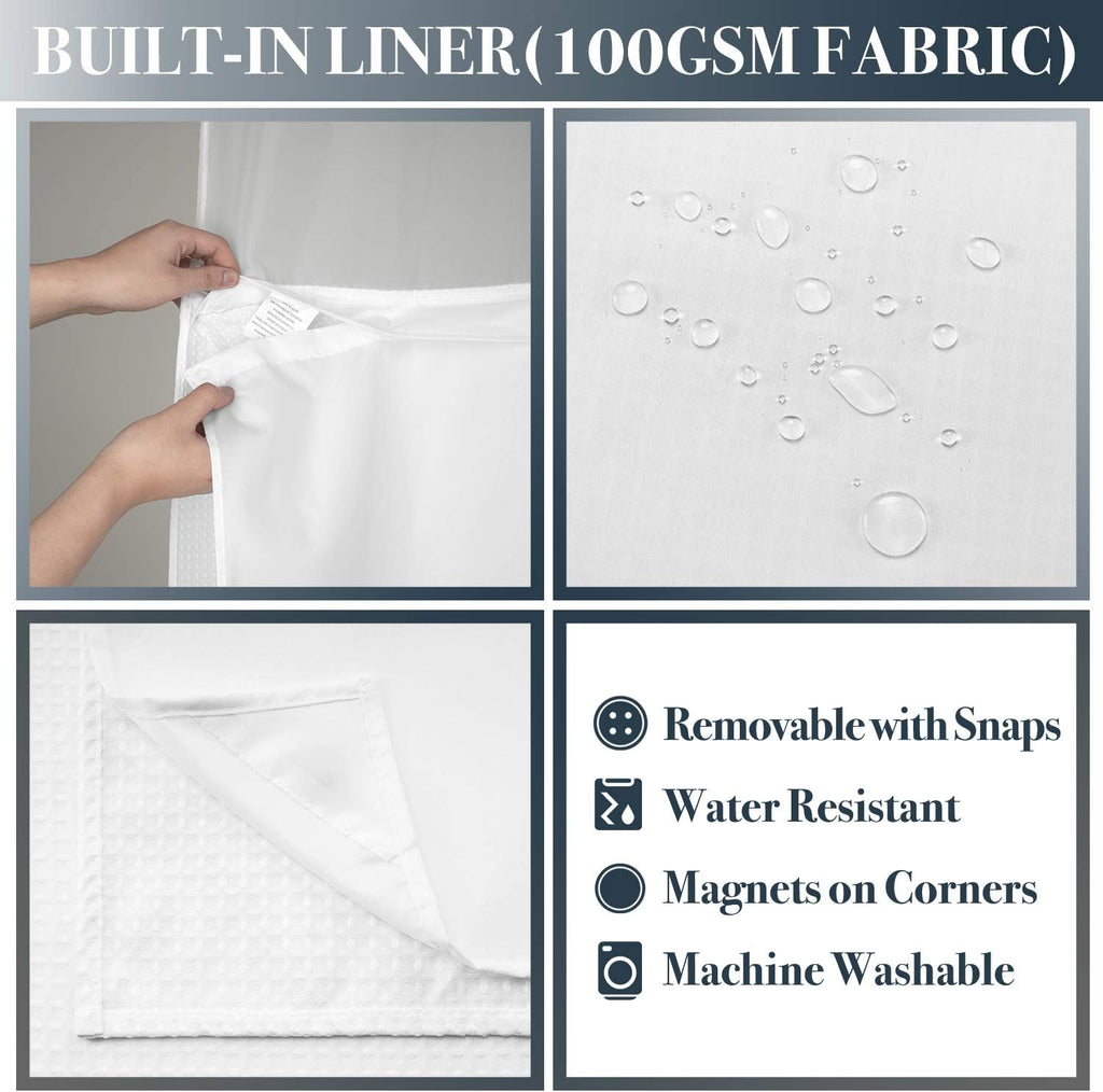 White Waffle Weave Shower Curtain Set with Snap‑in Liner