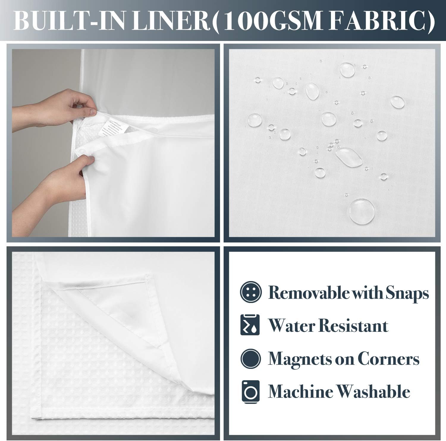 White Waffle Weave Shower Curtain Set with Snap‑in Liner