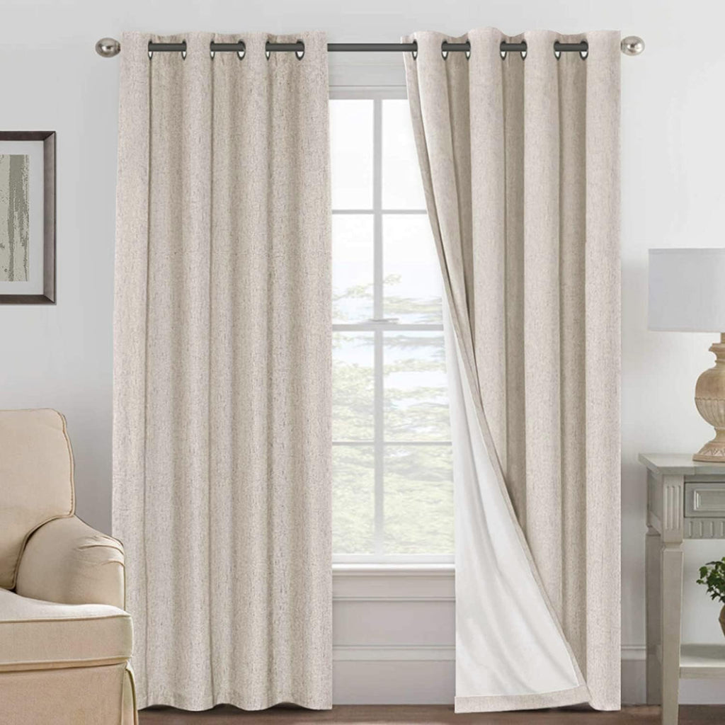 Natural Linen Blackout Grommet Curtains 2 Panels