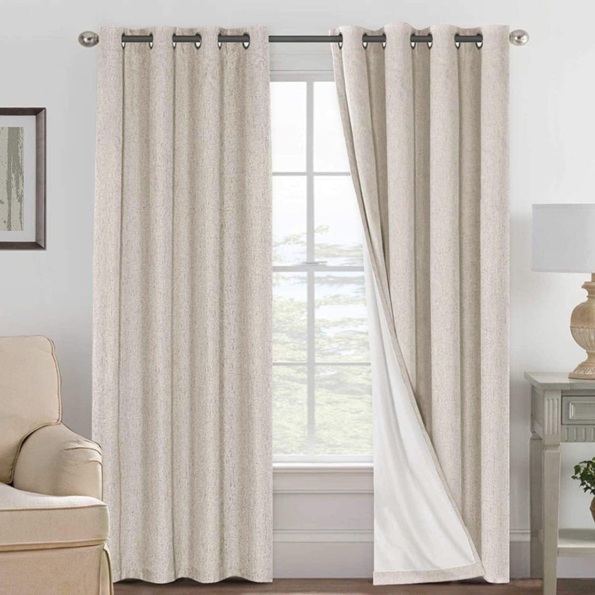 Natural Linen Blackout Grommet Curtains 2 Panels
