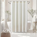 Cream Waffle Weave No‑Hook Shower Curtain