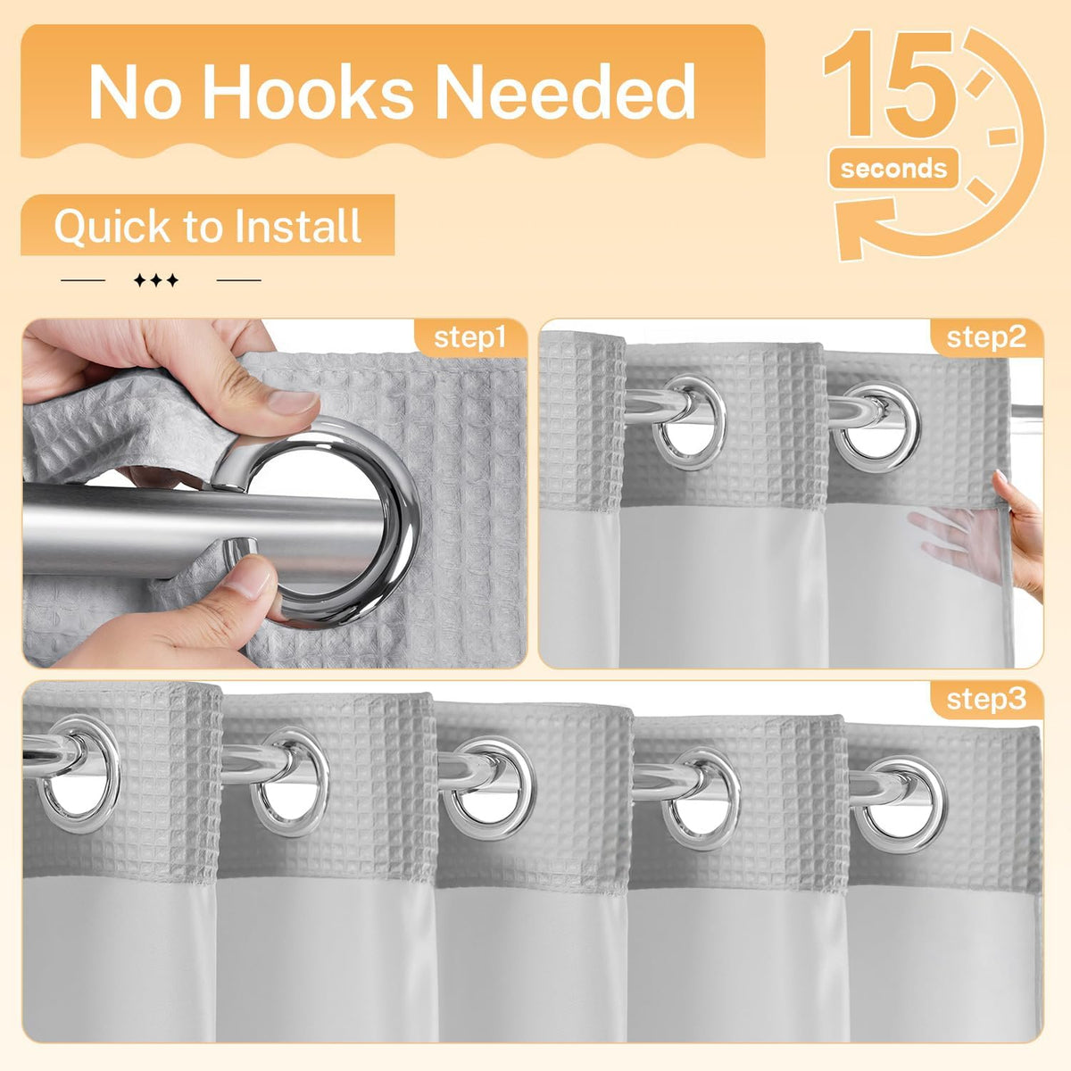 Gray Waffle Weave Shower Curtain Set with Liner