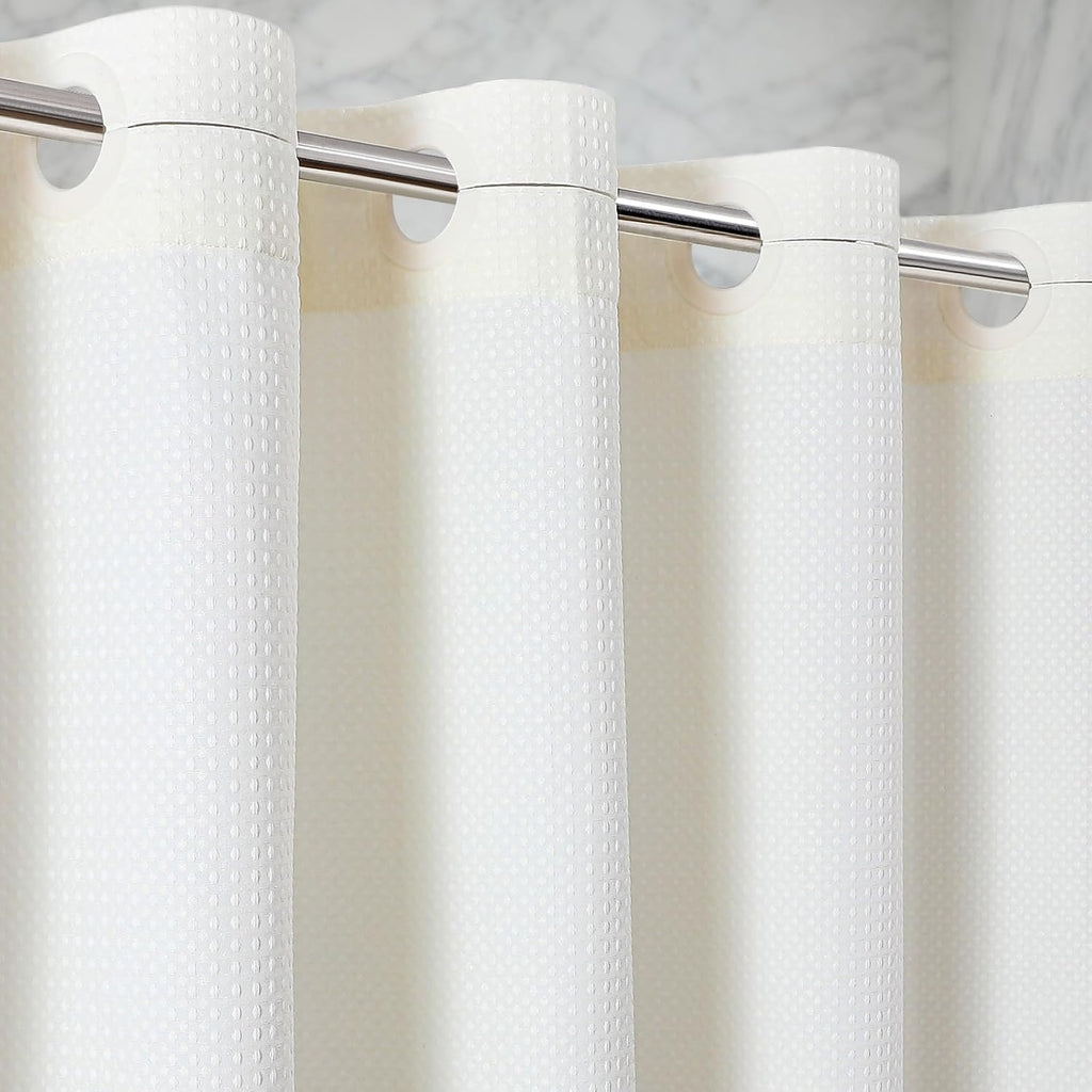 Cream Waffle Weave No‑Hook Shower Curtain