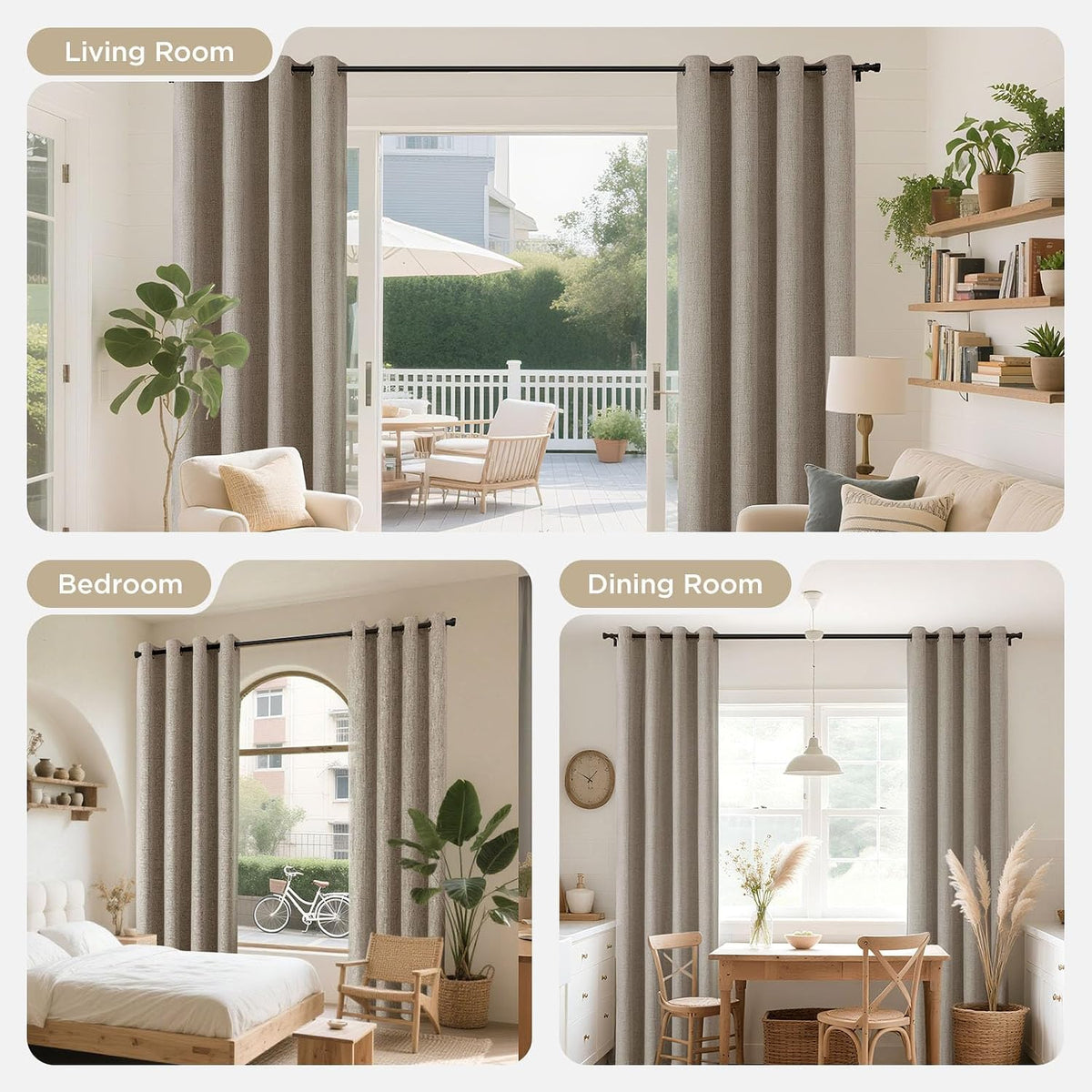 Linen Blackout Grommet Curtains 2 Panels