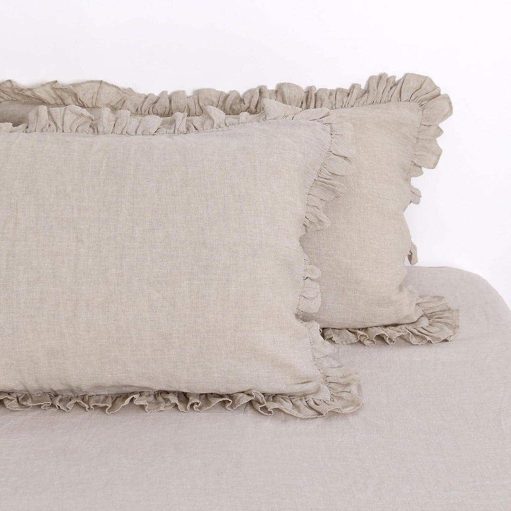 Natural Linen Ruffled Boho Pillow Shams