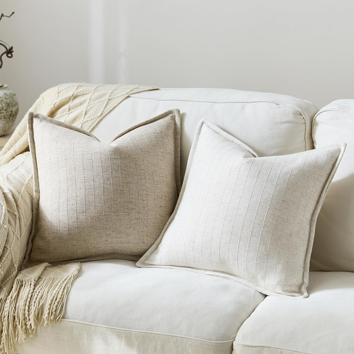 Natural Beige Linen Euro Pillow Shams Set of 2