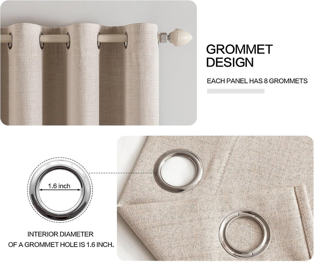 Beige Linen Blackout Grommet Curtains 2 Panels
