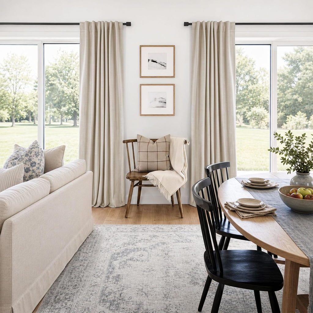 Cream Linen Blackout Curtains 2 Panels