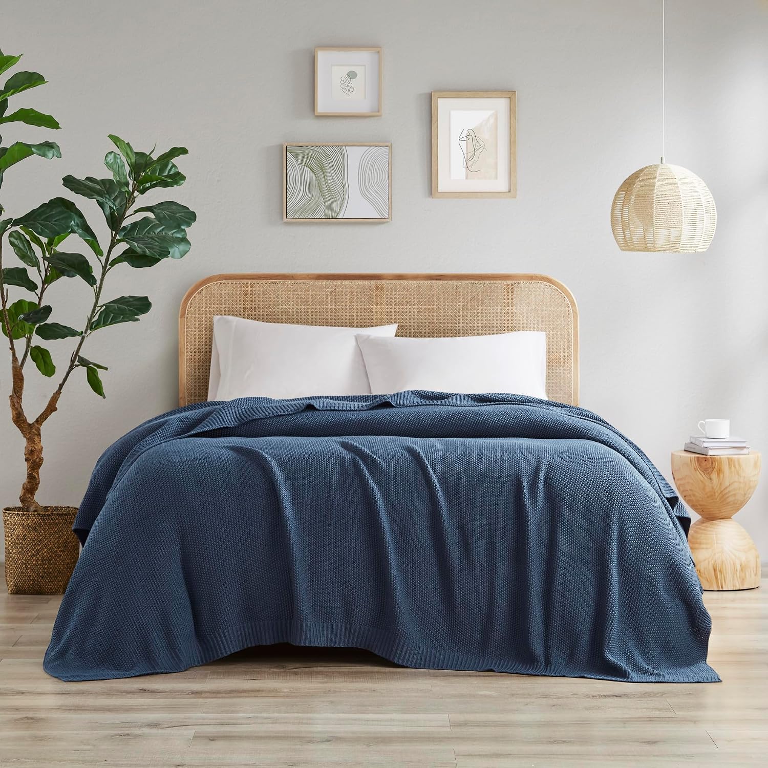 Indigo Acrylic Knit Throw Blanket