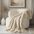 Beige Chunky Chenille Knit Throw Blanket