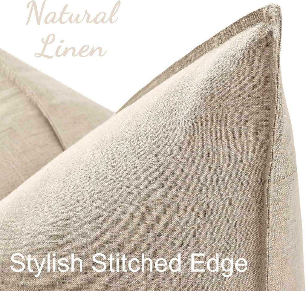 Beige Linen Flange‑Edge Throw Pillow Covers Set of 2